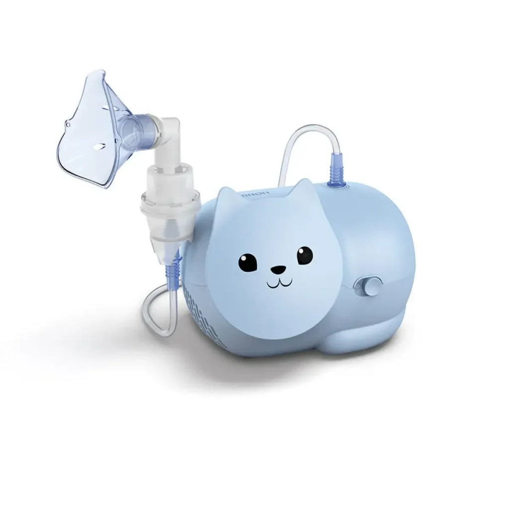 Ein blau-wei&szlig;es Sanit&auml;tsartikelger&auml;t mit einem freundlichen Gesicht darauf.